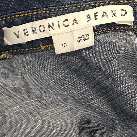 Veronica Beard Isabel Chambray Puff Sleeve Button Back Blouse Blue Women’s 10 - Picture 5 of 6